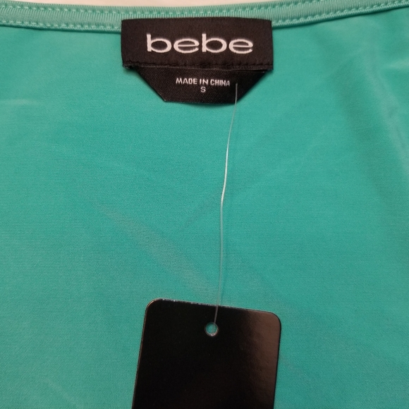 SAVE $50 - NWT - BEBE Cross Shirred Bodysuit Aqua Green Size S - Picture 3 of 6